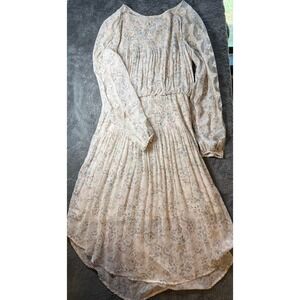 NWOT Free People Floral Smocked Lace Trim Long Sleeve High Low Dress Cream XS